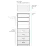 White Melamine 3 Adjustable Shelves 4 Drawer Closet System 84"